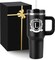 Initial 40 oz Insulated Tumbler with Handle & Lid – Personalized Stainless Steel Travel Cup with Straw – Custom Groomsmen, Wedding, Groom, Stepdad & Father Gift – Bulk Thank You Present